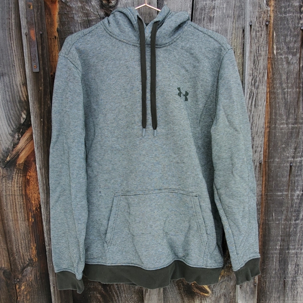 Mens Fitted Under Armour Hoodie XL Green Striped